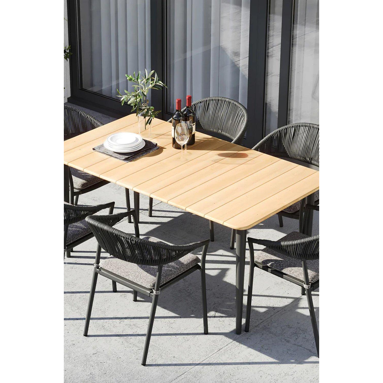 Cloverly 6 Seat Rectangular Dining with Teak Table in Charcoal - image 1