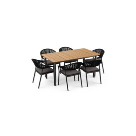 Cloverly 6 Seat Rectangular Dining with Teak Table in Charcoal - thumbnail 3