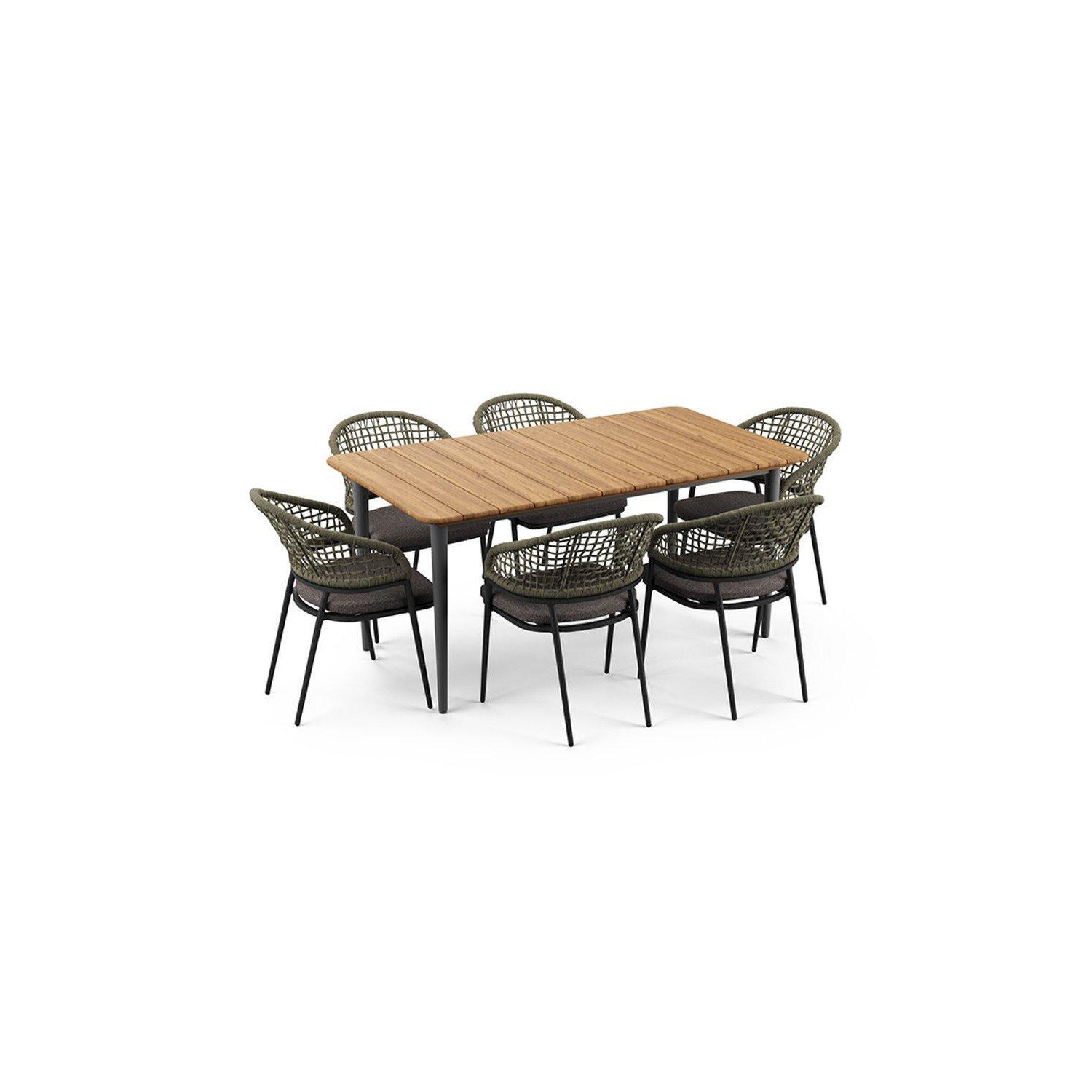 Kalama 6 Seat Rectangular Dining Set with Teak Table in Green - image 1