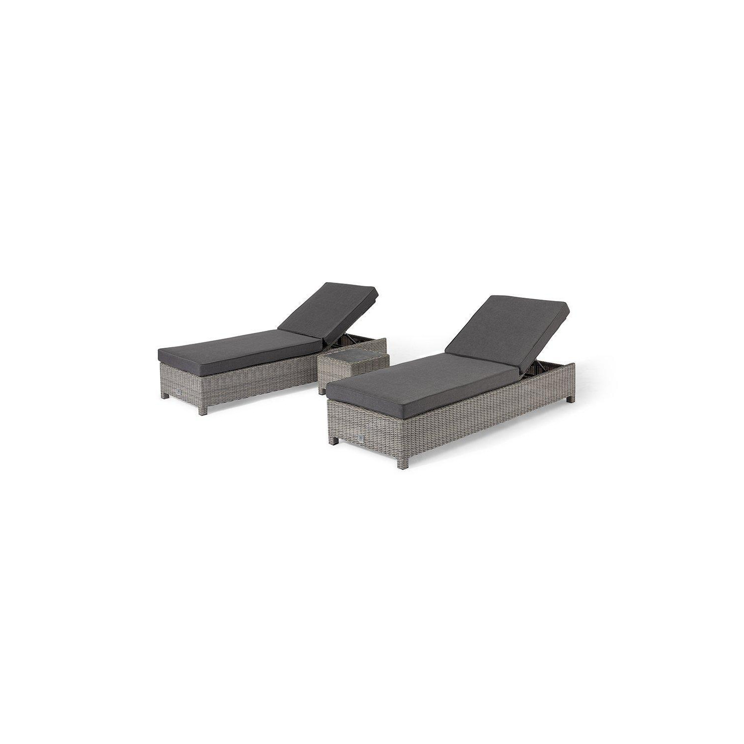 Santiago Rattan Sunlounger Set with Side Table in Grey - image 1