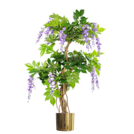 110cm Artificial Purple Wisteria Tree with Gold Metal Planter - thumbnail 1