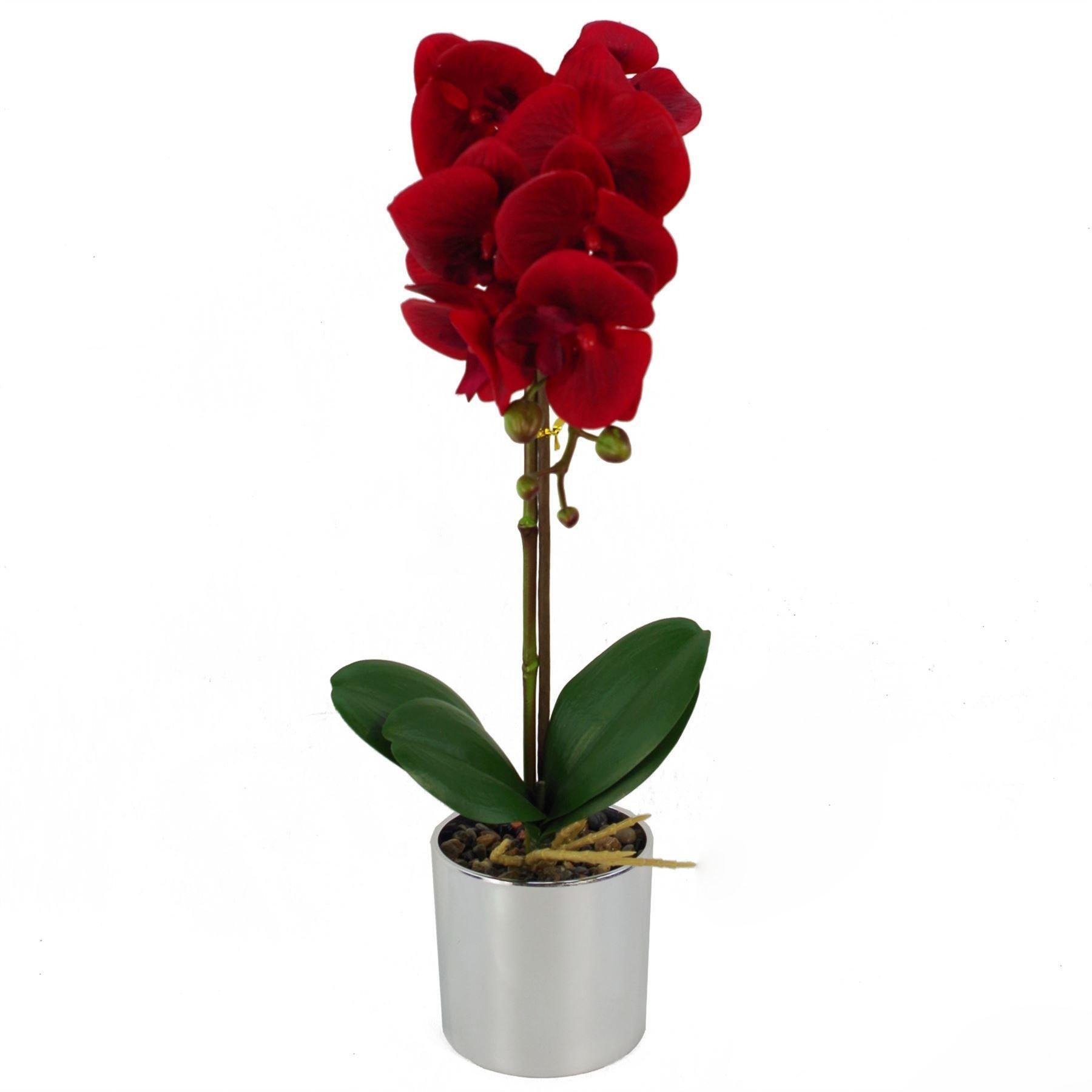 46cm Artificial Orchid Red with Silver Pot - image 1
