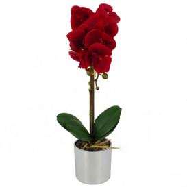 46cm Artificial Orchid Red with Silver Pot