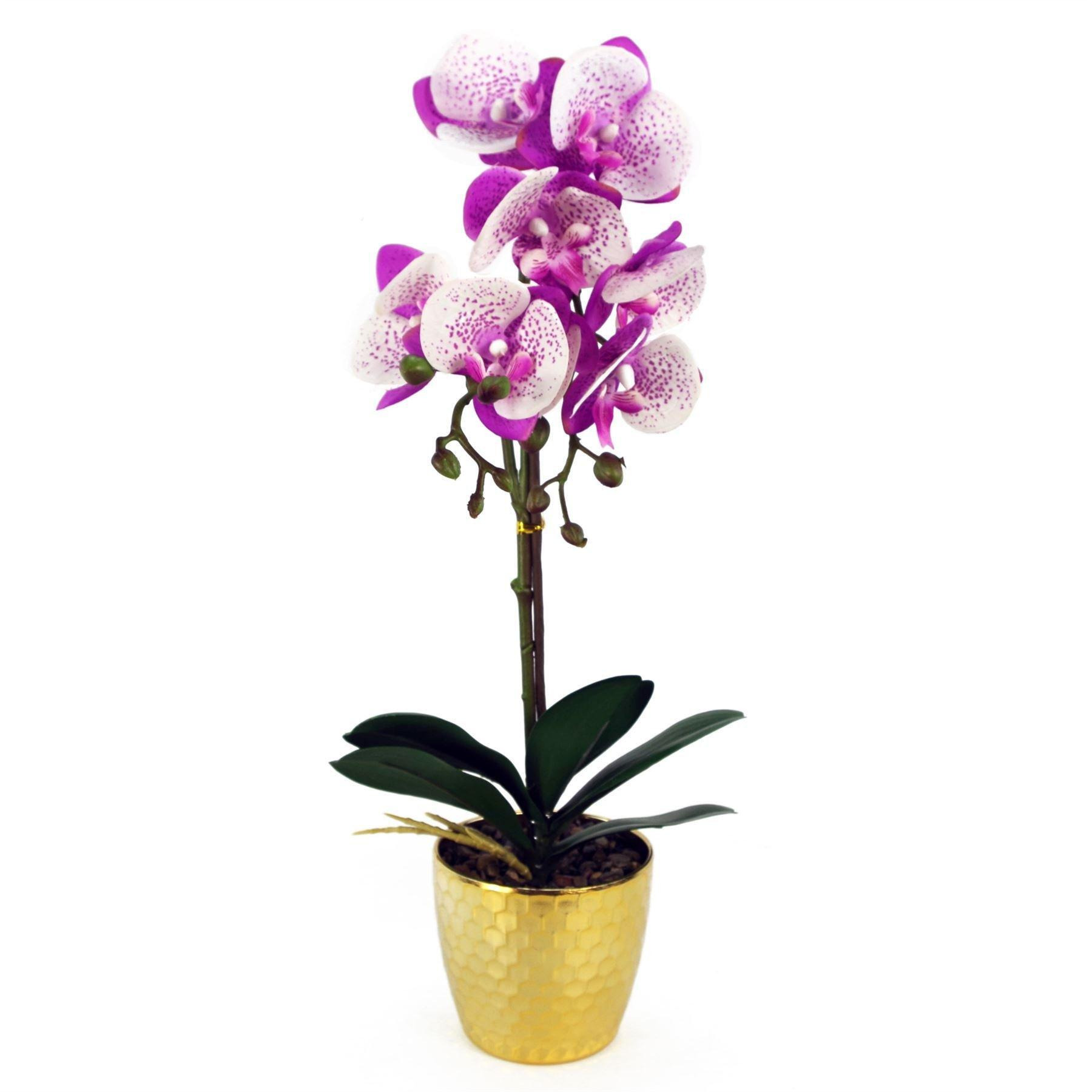 50cm Phalaenopsis Orchid Artificial - Purple / White - Gold Pot - image 1