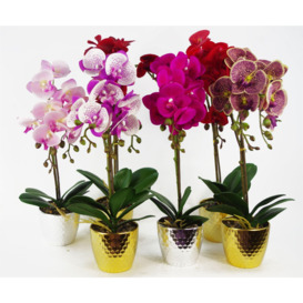 50cm Phalaenopsis Orchid Artificial - Purple Leopard - Gold Pot - thumbnail 3