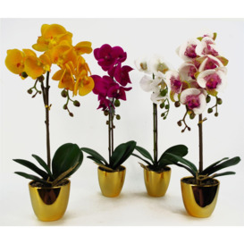 48cm Golden Orchid Artificial  - Yellow with Gold Pot - thumbnail 3