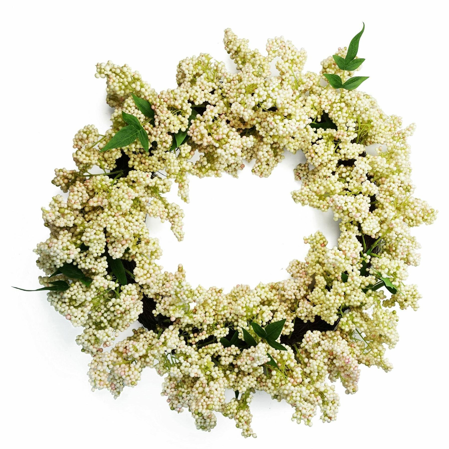55cm Artificial Hanging White Berries Wreath - image 1