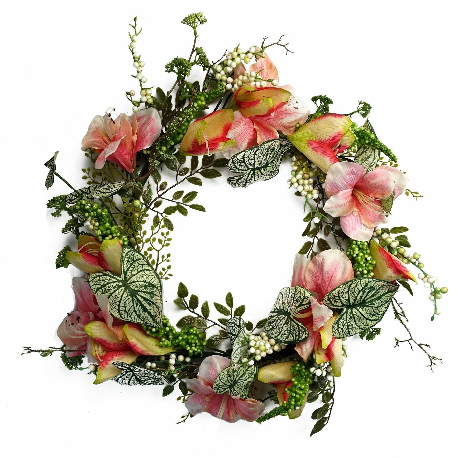 60cm Artificial Pink Lily Flower Wreath - image 1