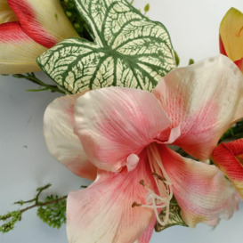 60cm Artificial Pink Lily Flower Wreath - thumbnail 2