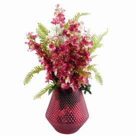 23cm Diamond Embossed Pink Glass Vase - thumbnail 2