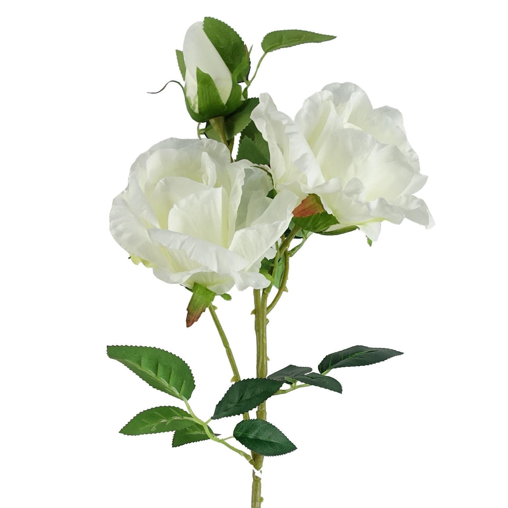 80cm Artificial White Rose Stem - 3 flowers - image 1