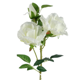 80cm Artificial White Rose Stem - 3 flowers