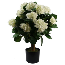 70cm Artificial White Bush Hydrangea Plant Potted - thumbnail 1