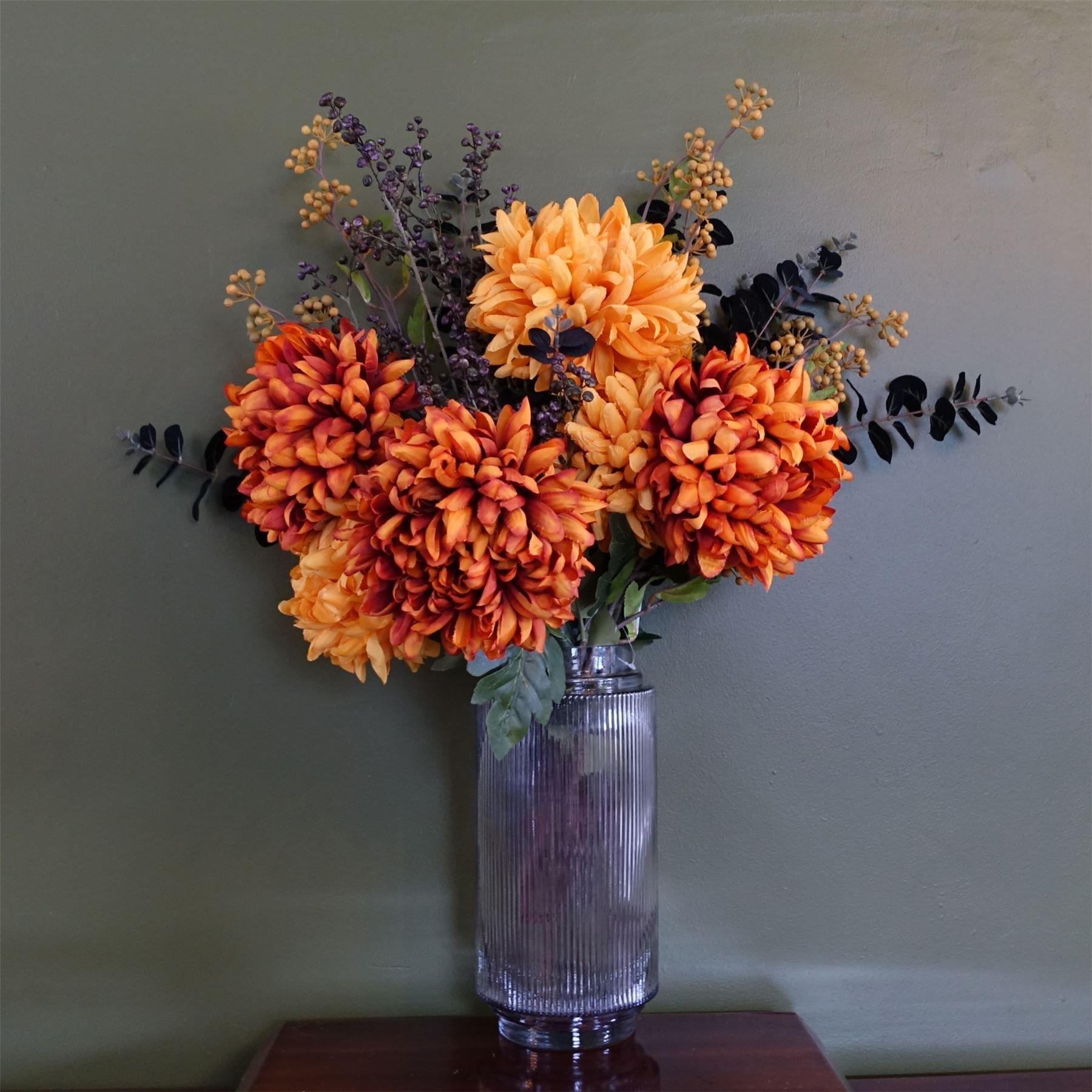 Leaf 65cm Orange and Black Flower Arrangement Glass Vase - image 1