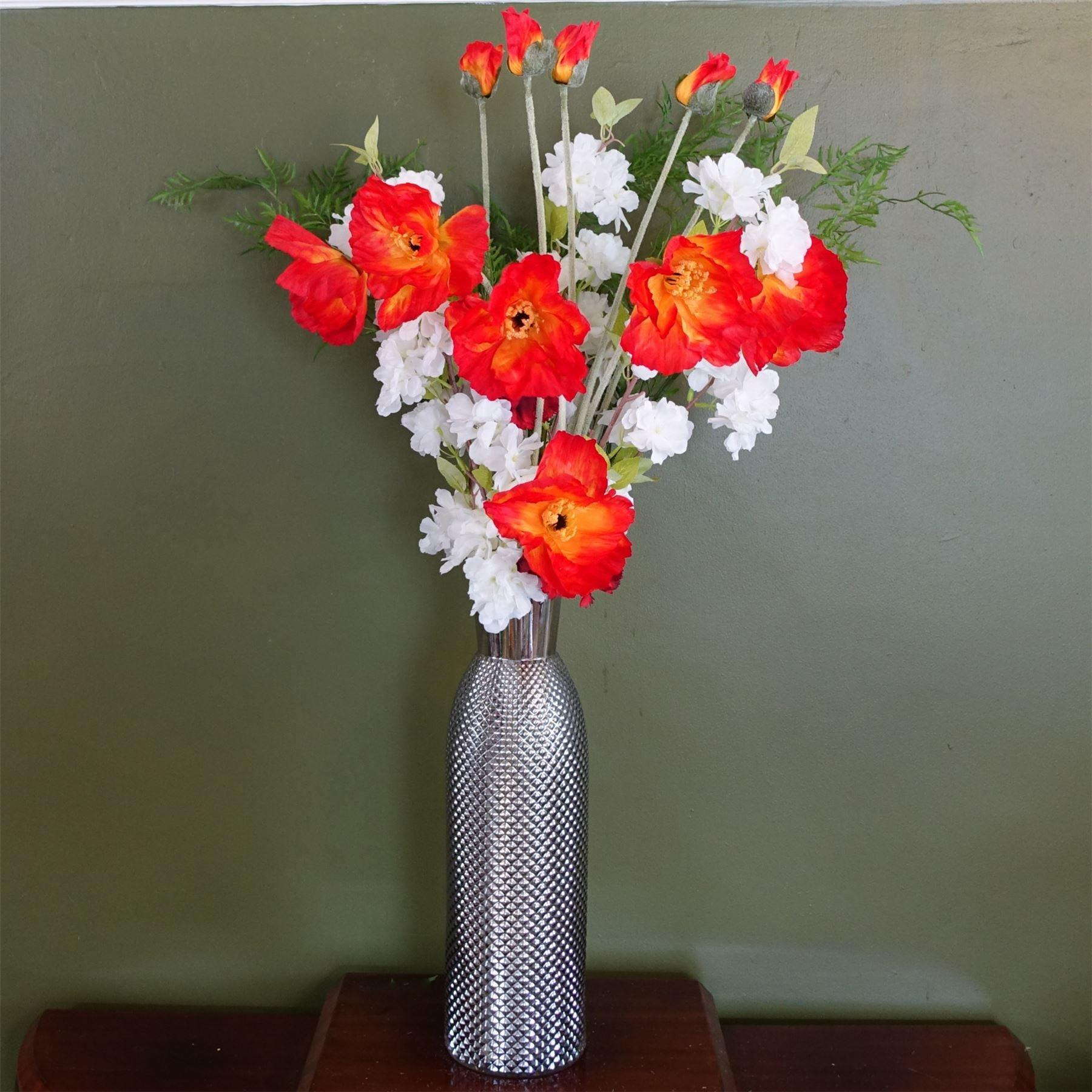 Leaf 100cm Poppy and White Blossom Arrangement Glass Vase - image 1