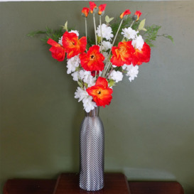 Leaf 100cm Poppy and White Blossom Arrangement Glass Vase - thumbnail 1