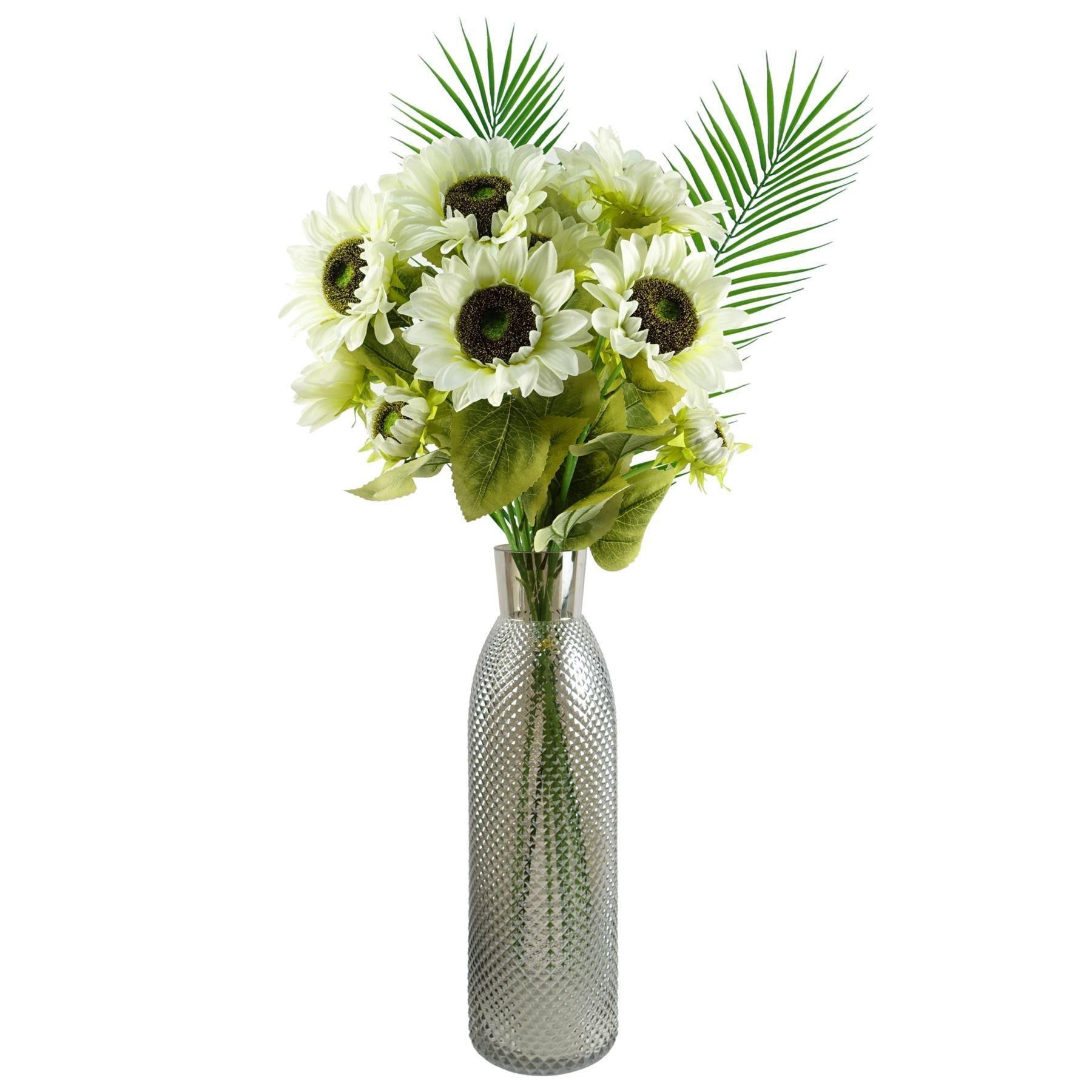 Leaf 100cm White Artificial Sunflower Arrangement Glass Vase - image 1