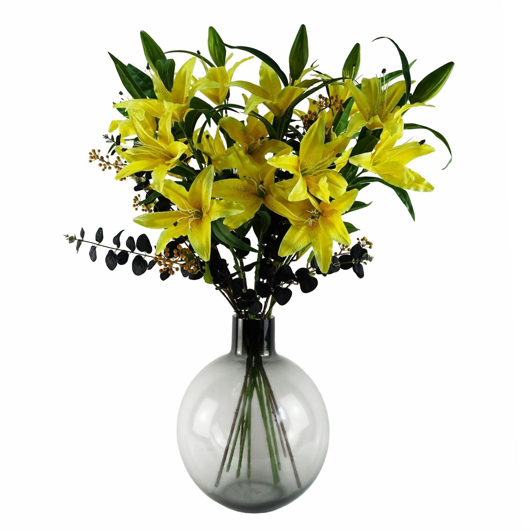Leaf 100cm Yellow Lily Black Eucalptus Glass Ball Vase - image 1