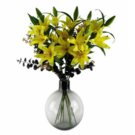 Leaf 100cm Yellow Lily Black Eucalptus Glass Ball Vase - thumbnail 1