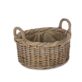 Rattan Small Oval Rattan Storage Basket With Cordura Lining - thumbnail 1