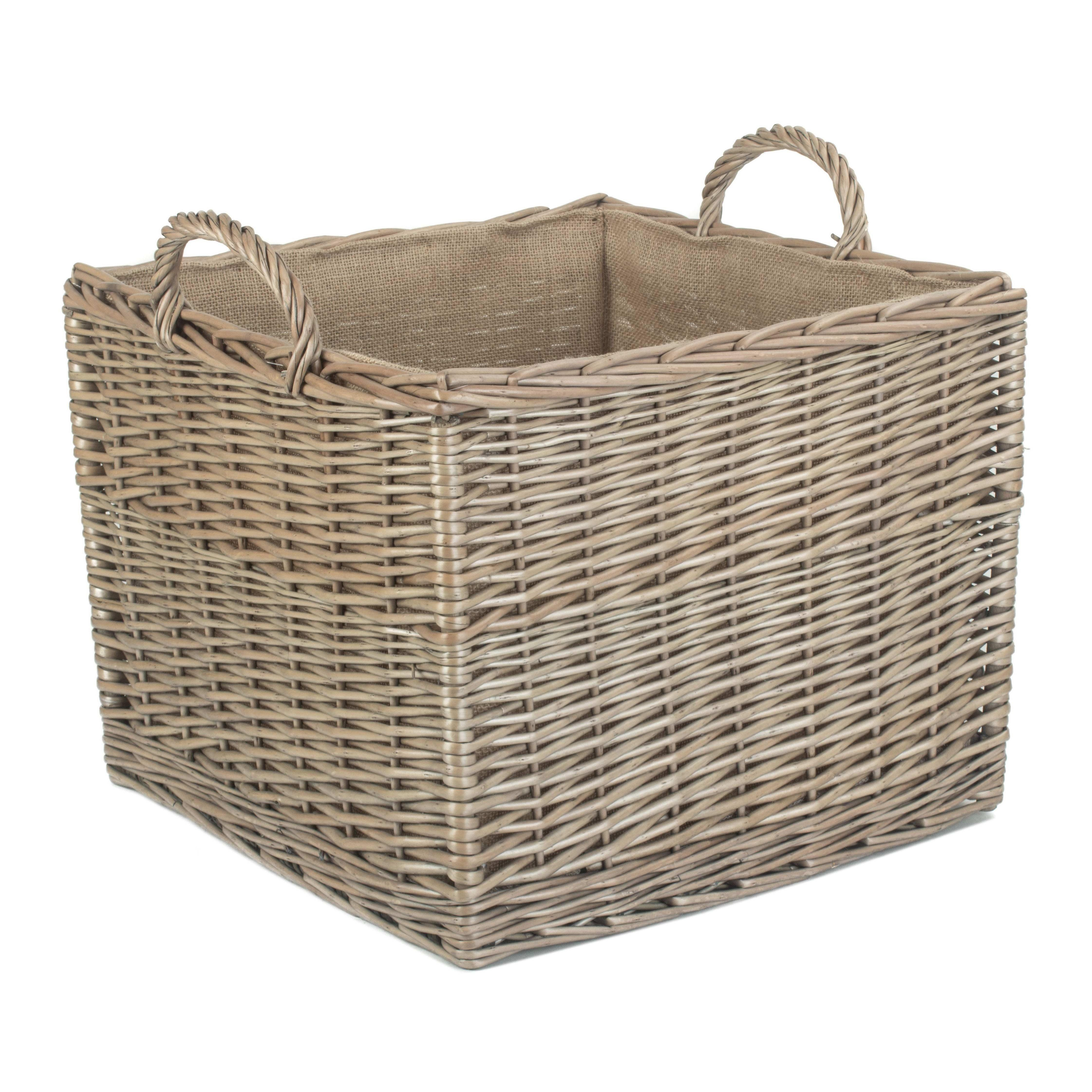Wicker Antique Wash Square Hessian Lined Log Basket - image 1