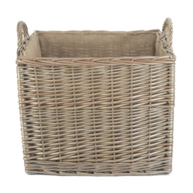 Wicker Antique Wash Square Hessian Lined Log Basket - thumbnail 2
