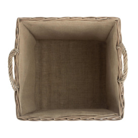 Wicker Antique Wash Square Hessian Lined Log Basket - thumbnail 3