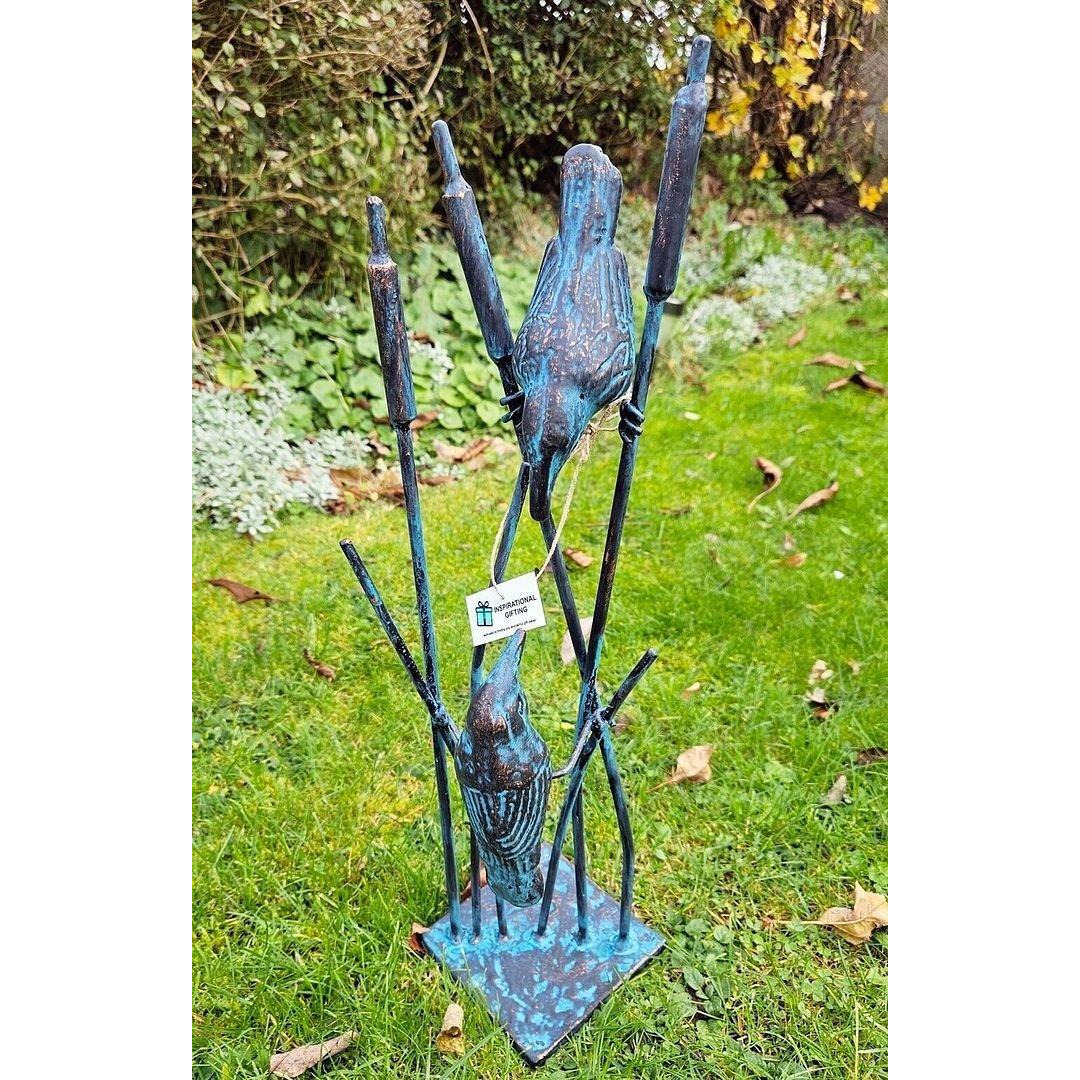 Birds on Reeds Garden Sculpture Statue Ornament - image 1