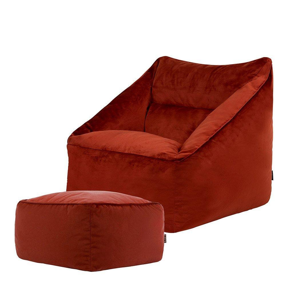 Natalia Velvet Armchair Beanbag and Footstool Set Giant Bean Bag Chair - image 1