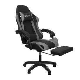 Racing 360 Reclining Swivel Gaming Chair Reclining PU Leather With Footrest & Massager- Grey - thumbnail 1