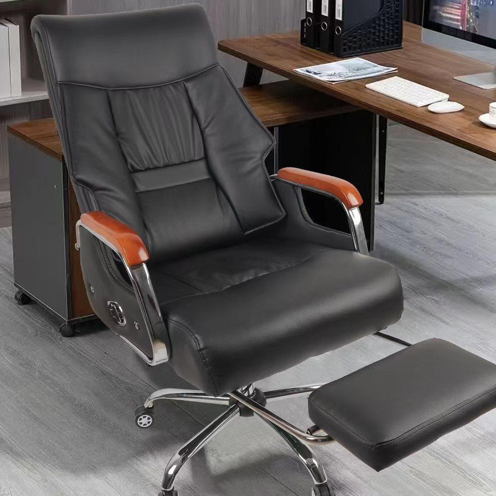 Executive Office Chair with Foot Rest and Wooden Arm Rest - image 1