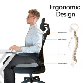 Ergonomic High Back Office Chair With Headrest Lumbar Support & Flip-UP Armrest - thumbnail 2