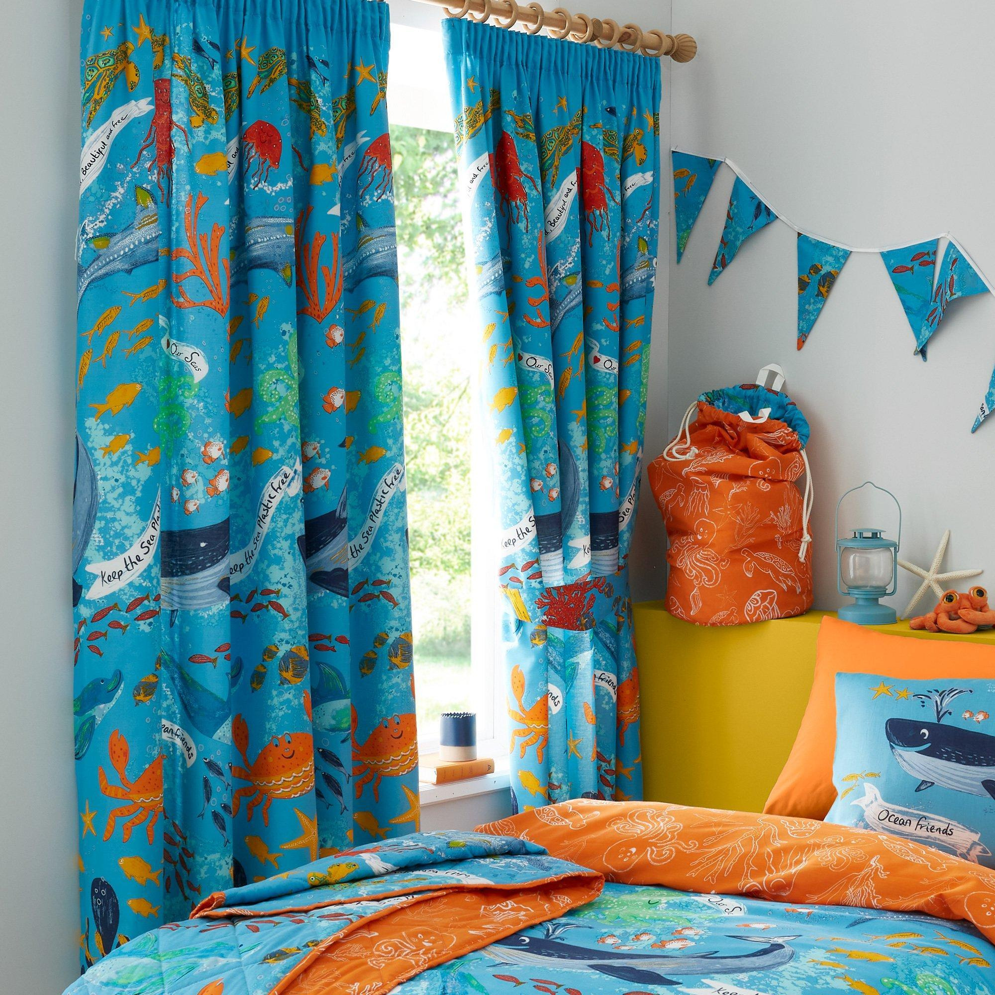 Ocean Friends Sealife Fully Lined Blackout Pencil Pleat Curtain Set - image 1