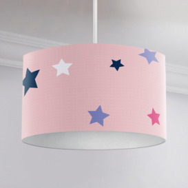 Multi Stars Pink Pendant Drum Fabric Lampshade