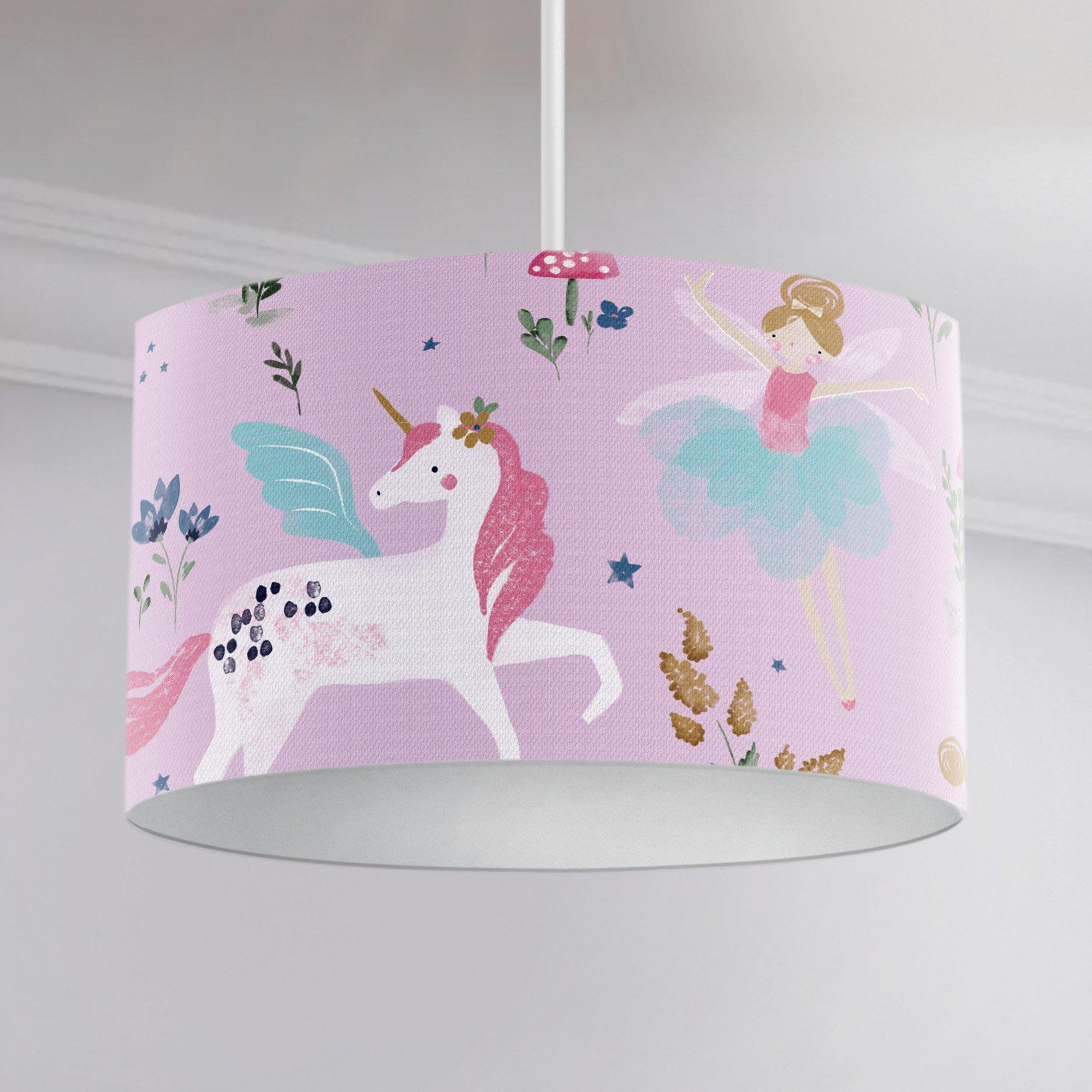 Enchanted Forest Unicorn Pendant Drum Fabric Lampshade - image 1