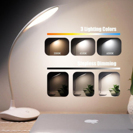 3W LED Desk Lamp, USB Rechargeable Reading Light with Touch Control, 24 LEDs Dimmable Bedside Lamp 3 Colour Temperature