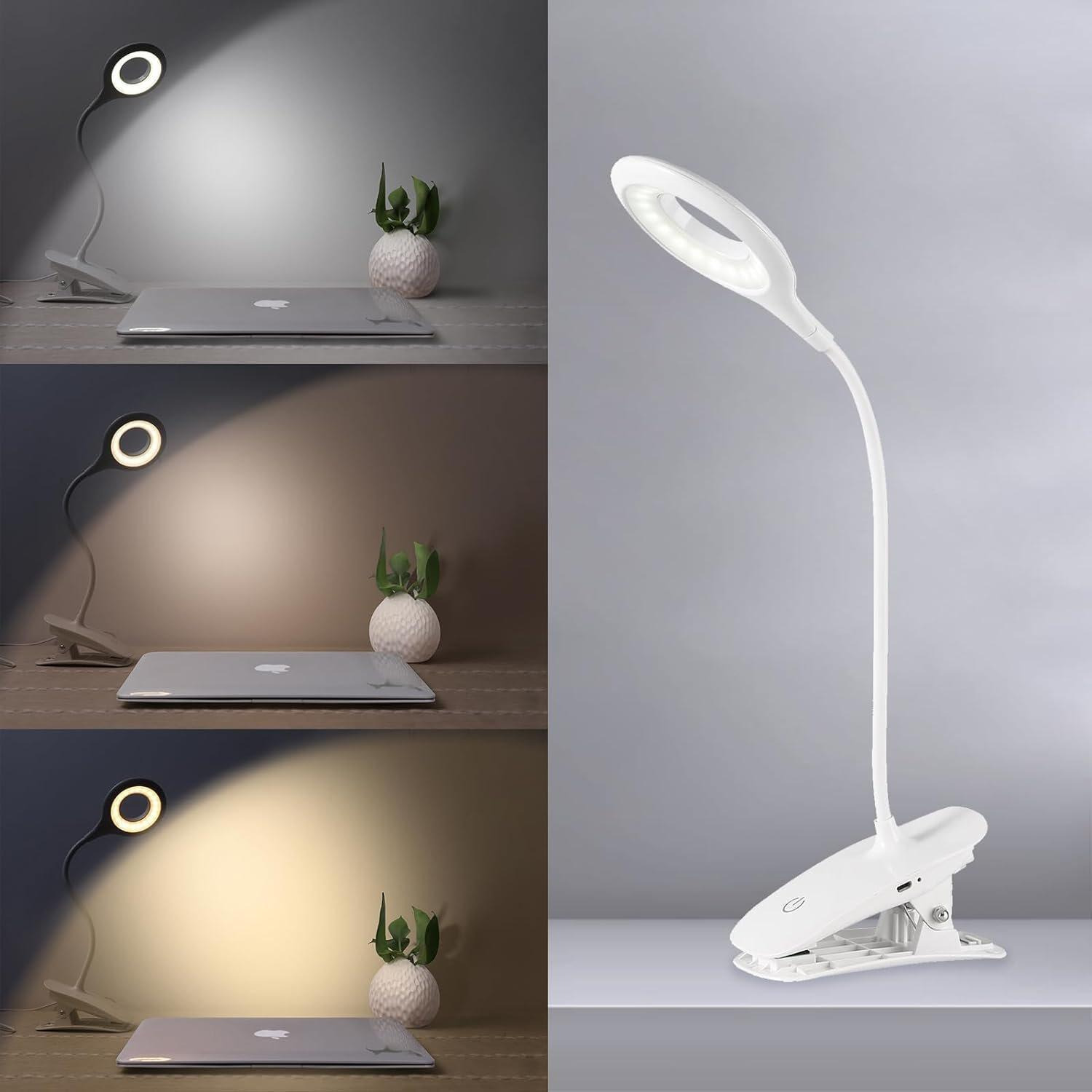 3W Clip-On Reading Light, Powered by USB with Touch Control, Dimmable brightness lamp 3 Colour Temperature - image 1
