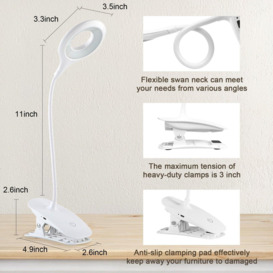 3W Clip-On Reading Light, Powered by USB with Touch Control, Dimmable brightness lamp 3 Colour Temperature - thumbnail 2