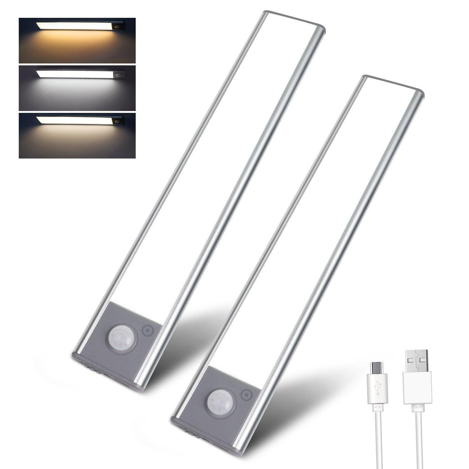 Under Cabinet Lights with Motion Sensor USB Rechargeable Tri-Tone Temperture Control 6500K/4200K/3000K LED (Pack of 2) - image 1