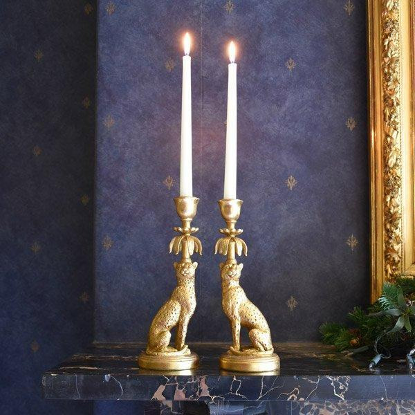 Set of Two Gold Leopard Candlesticks - image 1