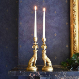 Set of Two Gold Leopard Candlesticks - thumbnail 1
