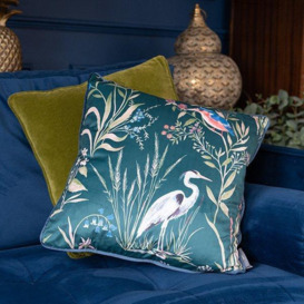 Teal Floral Heron Design Cushion