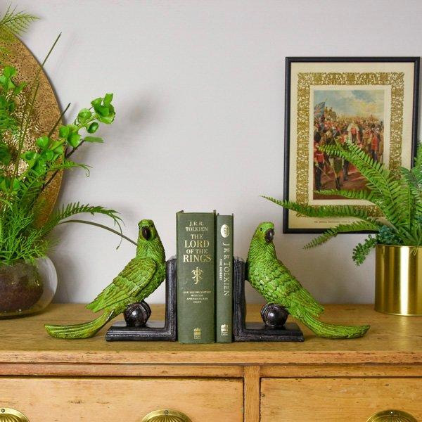 Exotic Green Parrot on a Ball Bookends - image 1