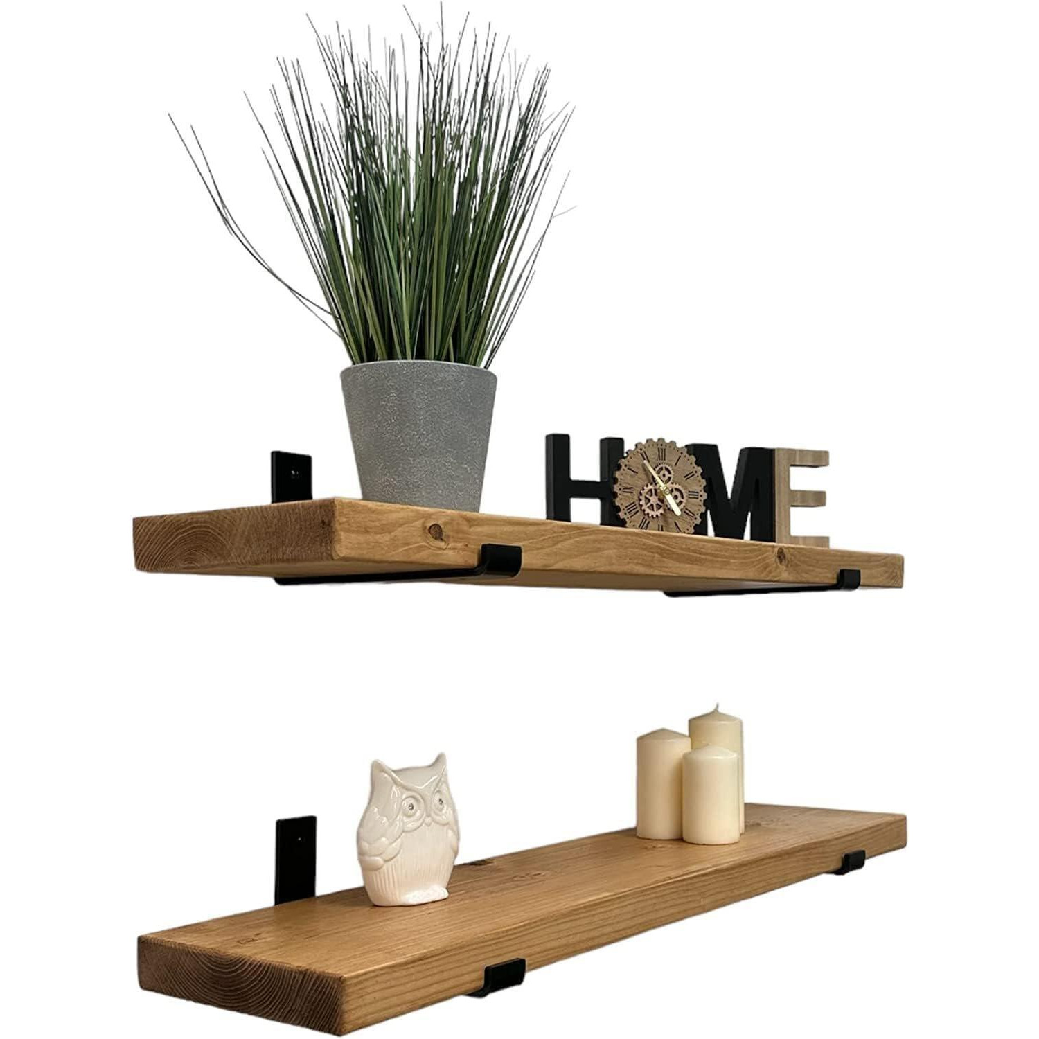Handcrafted Rustic Wooden Wall-Mounted Floating Shelves with Black L Brackets, Kitchen Living Room Decor(Set of 2, 70 cm Long) - image 1