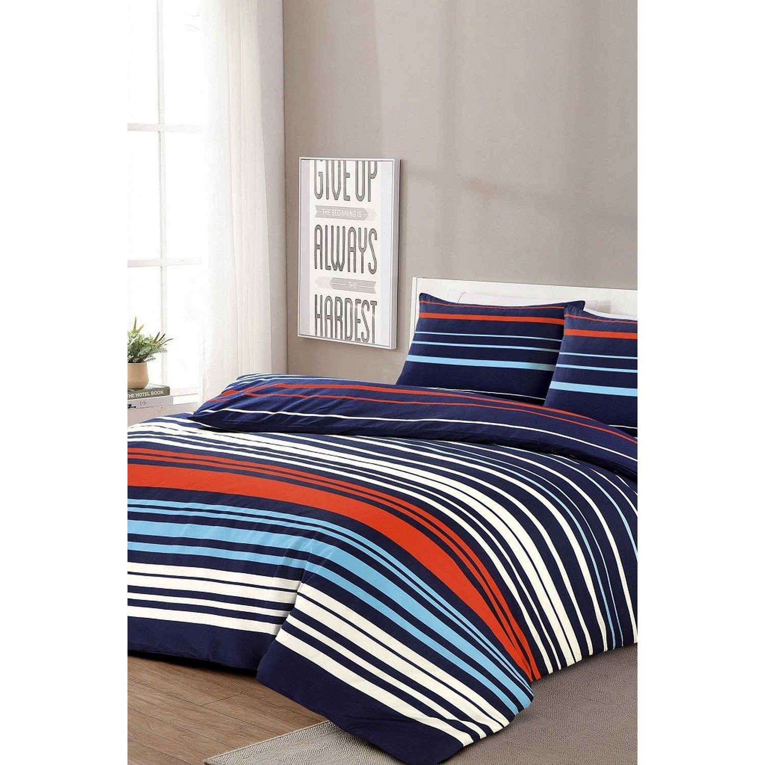 Pedro Multi Stripe Duvet Cover Set Blue/Red Fresh and Modern Bedding - image 1