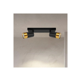 'Puzon'  Black & Gold GU10 Adjustable Twin Two Head GU10 Ceiling Spotlight Bar Light