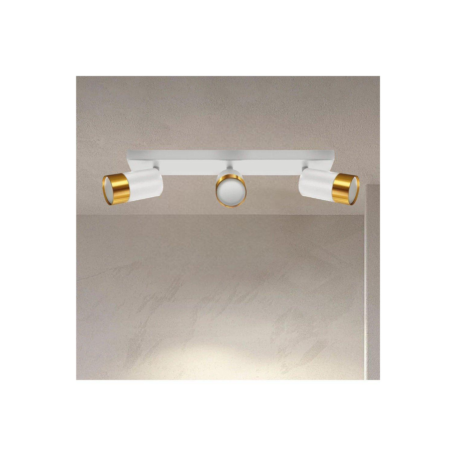 'Puzon'  White & Gold GU10 Adjustable Triple Three Head GU10 Ceiling Spotlight Bar Light - image 1