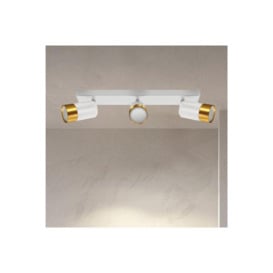 'Puzon'  White & Gold GU10 Adjustable Triple Three Head GU10 Ceiling Spotlight Bar Light - thumbnail 1