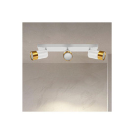 'Puzon'  White & Gold GU10 Adjustable Triple Three Head GU10 Ceiling Spotlight Bar Light