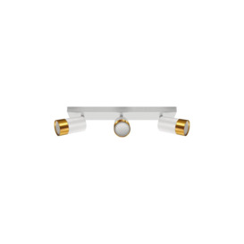 'Puzon'  White & Gold GU10 Adjustable Triple Three Head GU10 Ceiling Spotlight Bar Light - thumbnail 2
